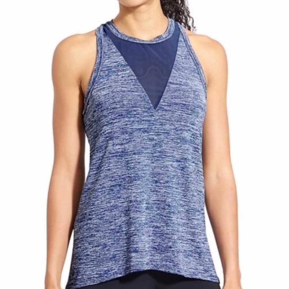 Athleta | Heathered Blue Mesh Workout Tank Top